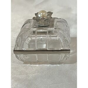 Vtg Lenox Trinket Box Lead Crystal Pearl Knob Lid & Silver Trim 3" Wide Marked